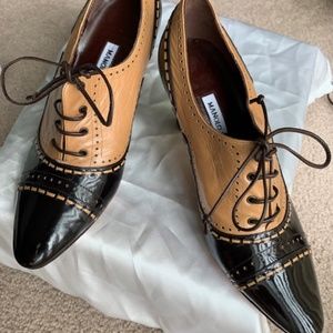 Manolo Blahnik TwoTone Brown Patent/Leather Oxford